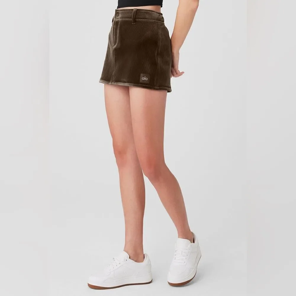NEW ALO Ribbed Velour Baller Mini Skirt in Macchiato